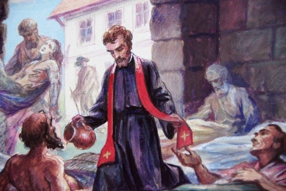Św. Andrzej Bobola wśród dotkniętych zarazą w Wilnie (obraz Jana Molgi)